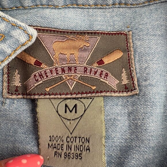 Cheyenne River Vintage Mens Denim Button-Up Shirt M 100% Cotton Long Sleeve - Picture 2 of 5